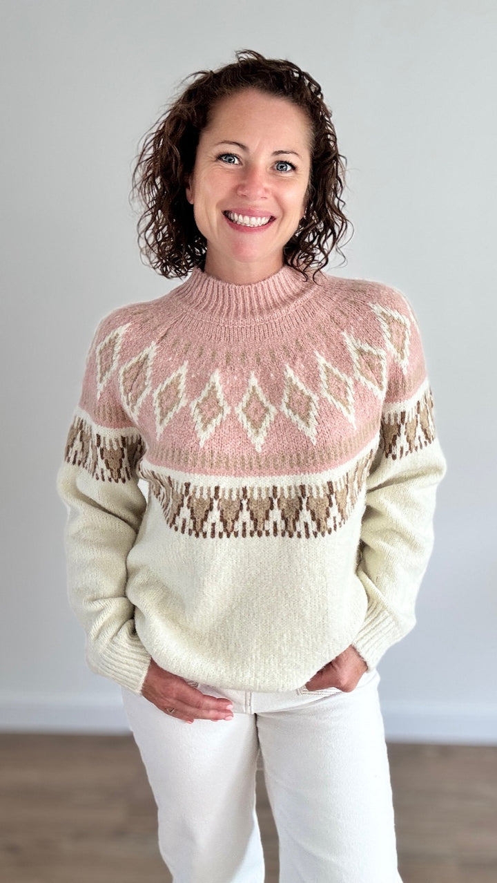 Pull imprimé losanges Rose