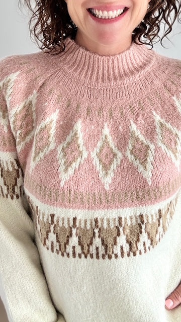 Pull imprimé losanges Rose