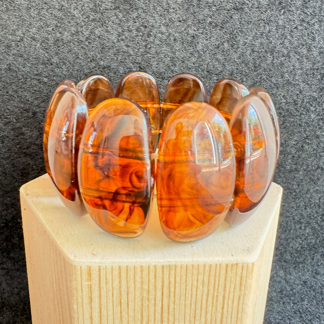 Bracelet Élastique pierres ovales - Brun marbré