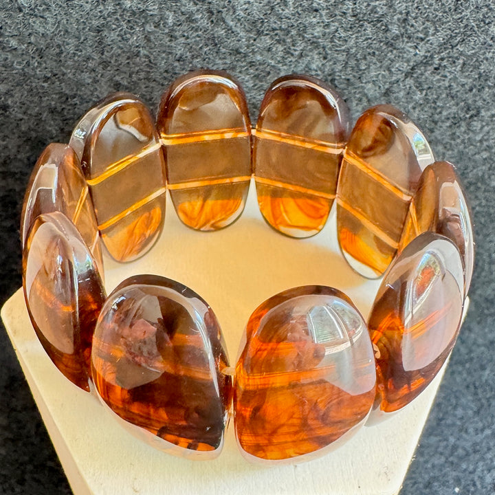 Bracelet Élastique pierres ovales - Brun marbré