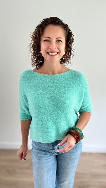 Pull manches courtes - Turquoise