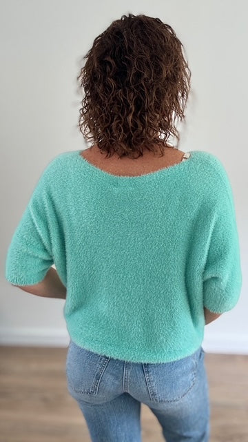 Pull manches courtes - Turquoise