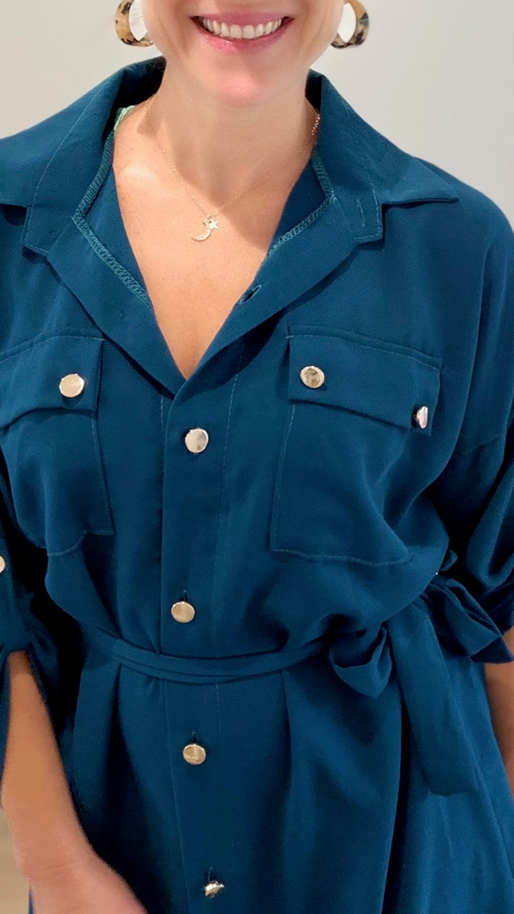 Robe chemise longue - Bleu Canard