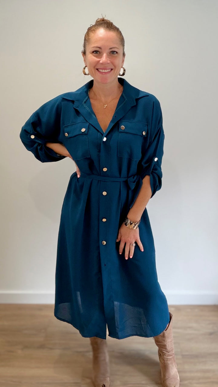 Robe chemise longue - Bleu Canard