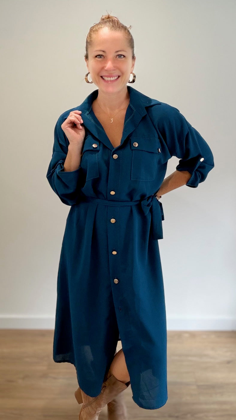 Robe chemise longue - Bleu Canard