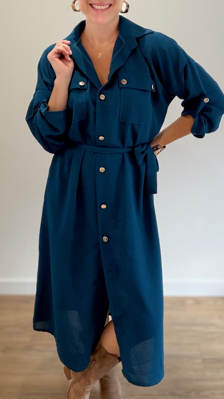 Robe chemise longue - Bleu Canard
