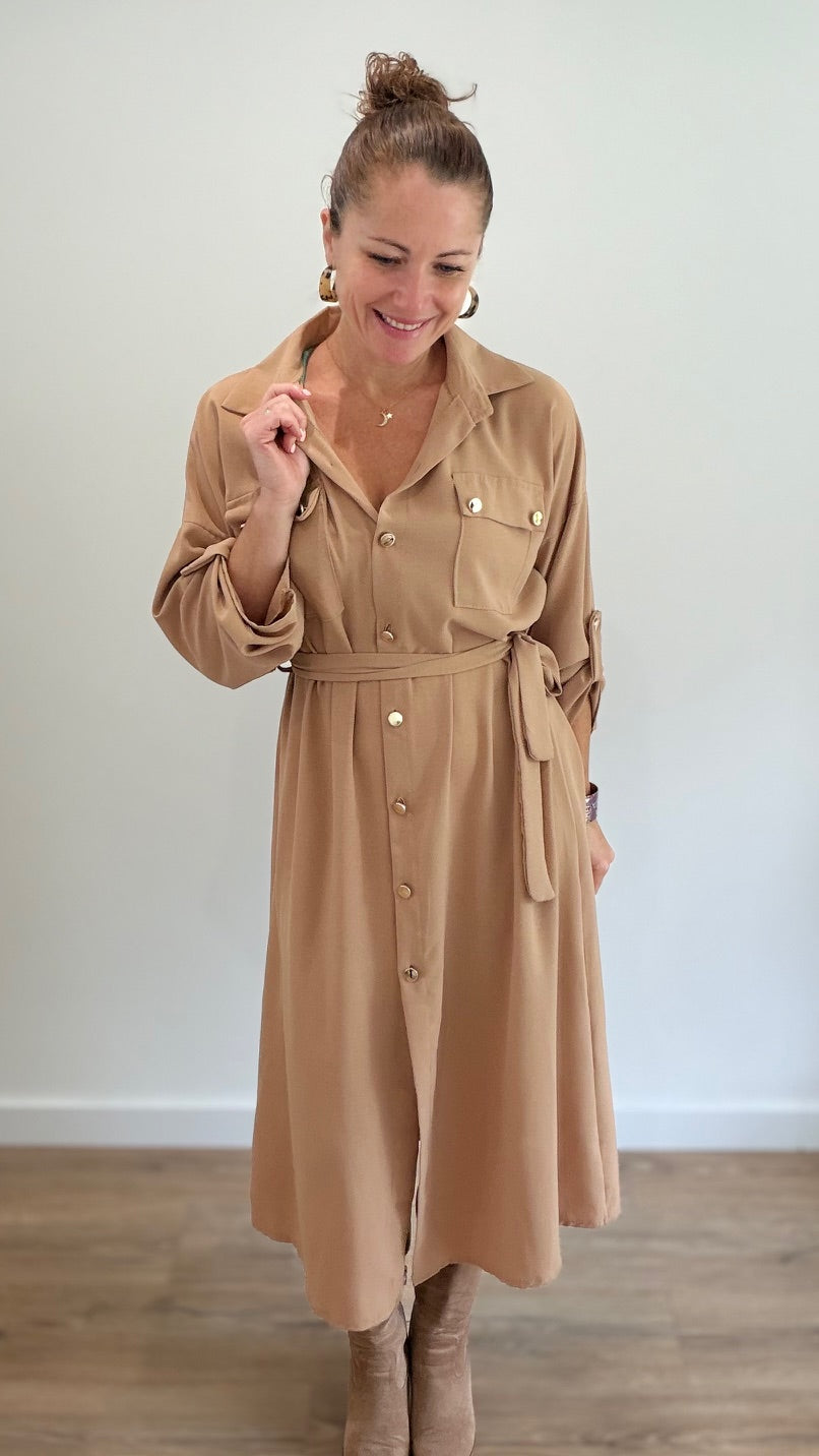 Robe-chemise longue - Camel