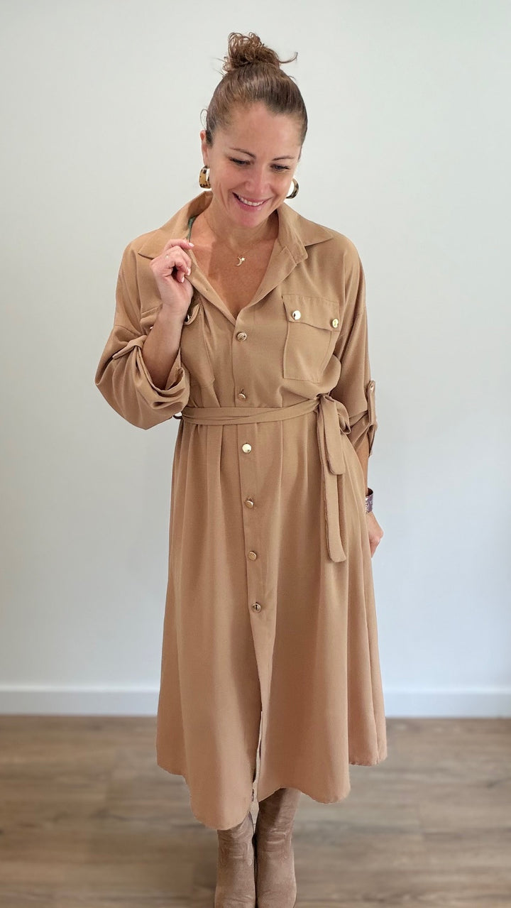 Robe-chemise longue - Camel