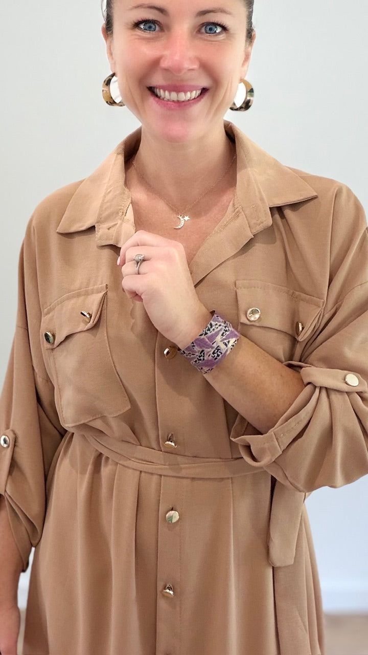 Bracelet manchette réglable - Mauve