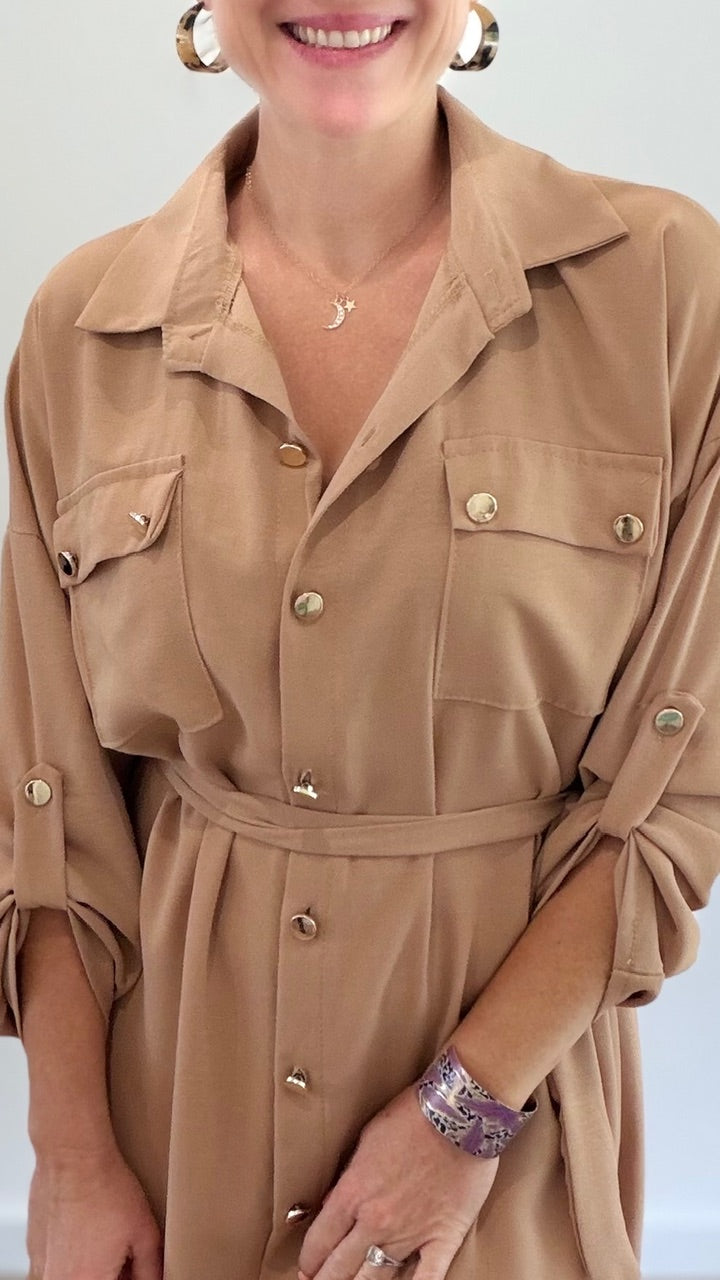 Robe-chemise longue - Camel