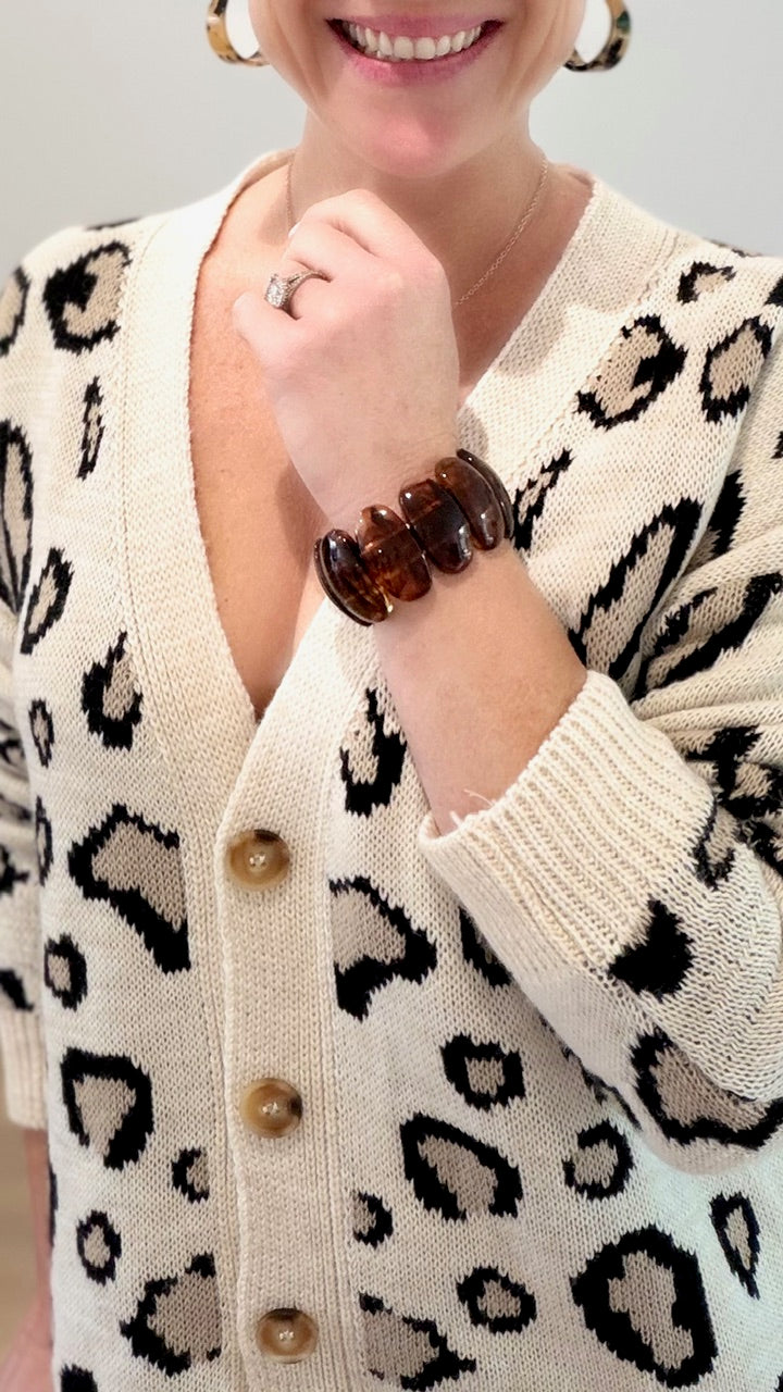 Bracelet Élastique pierres ovales - Brun marbré