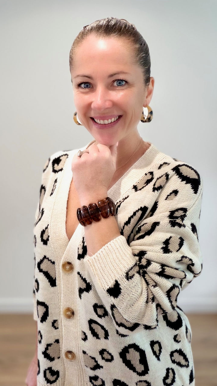 Bracelet Élastique pierres ovales - Brun marbré