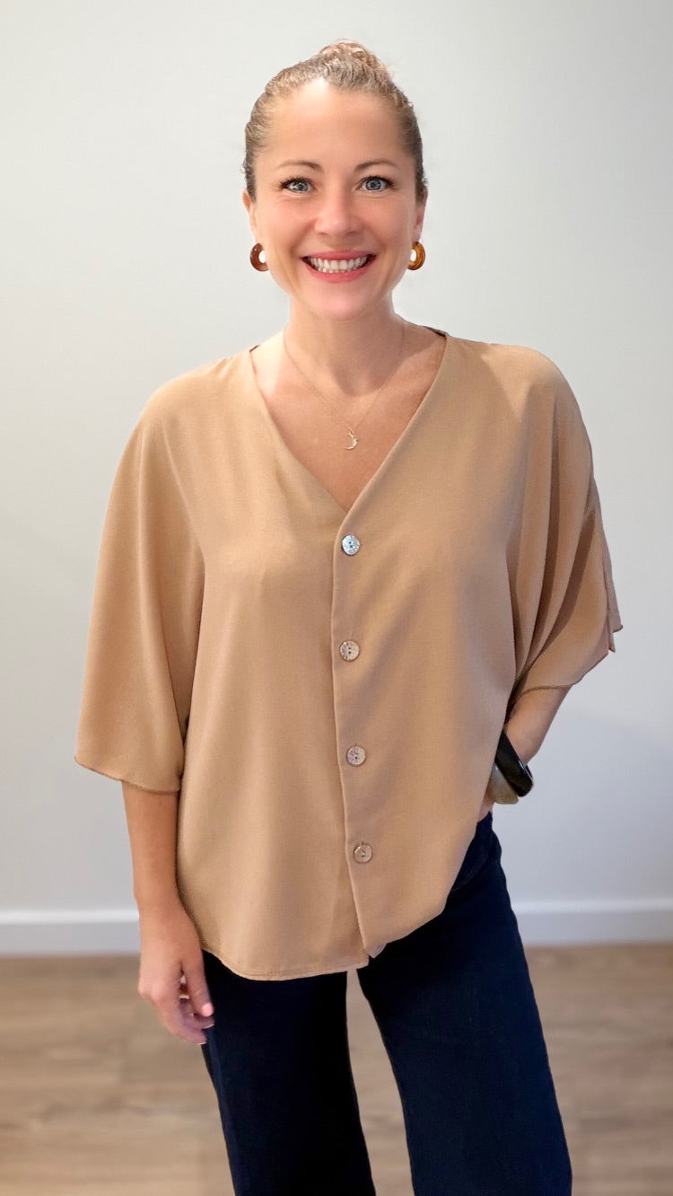 Top boutonné - Camel