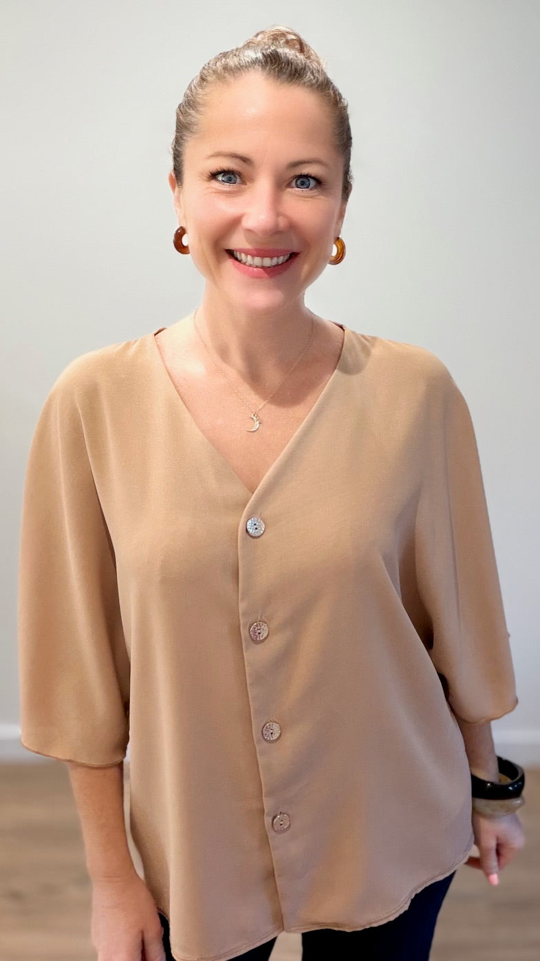 Top boutonné - Camel