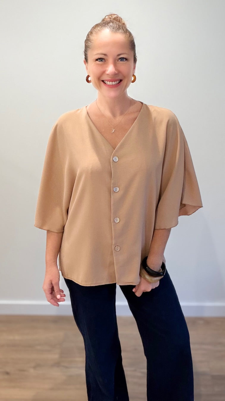 Top boutonné - Camel