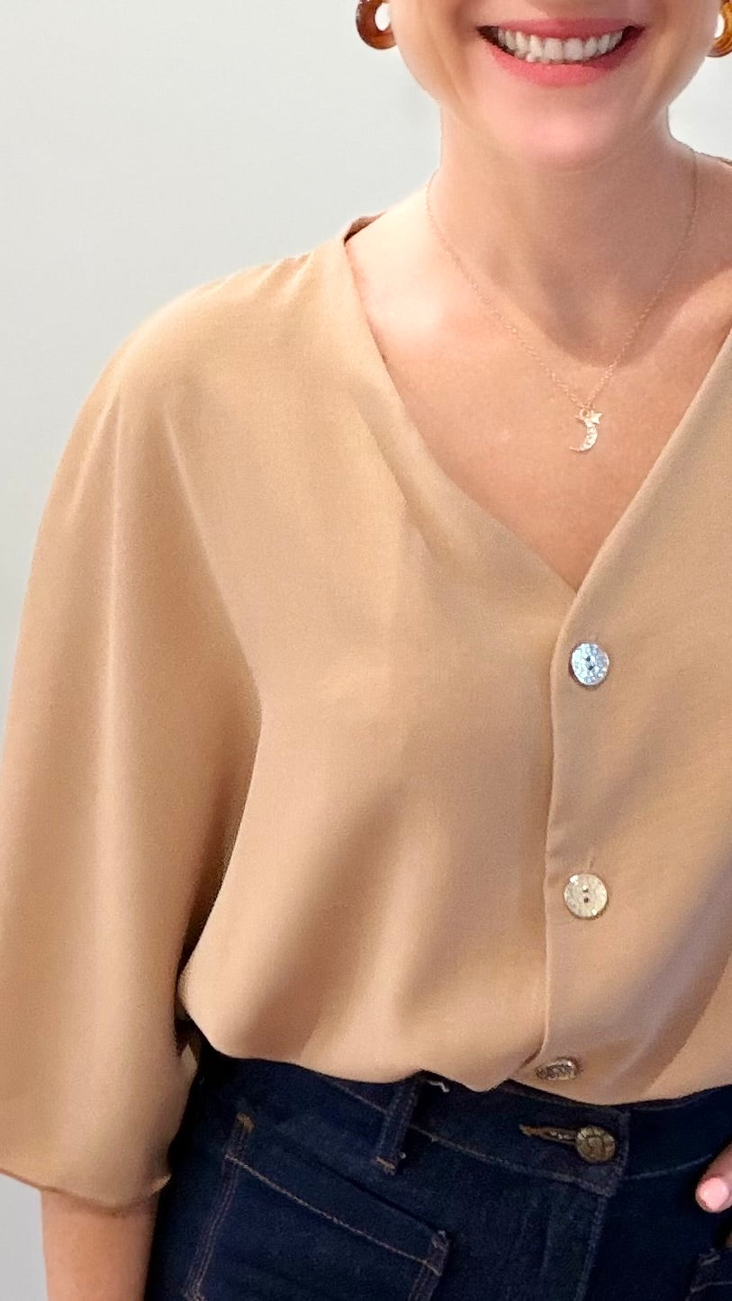 Top boutonné - Camel