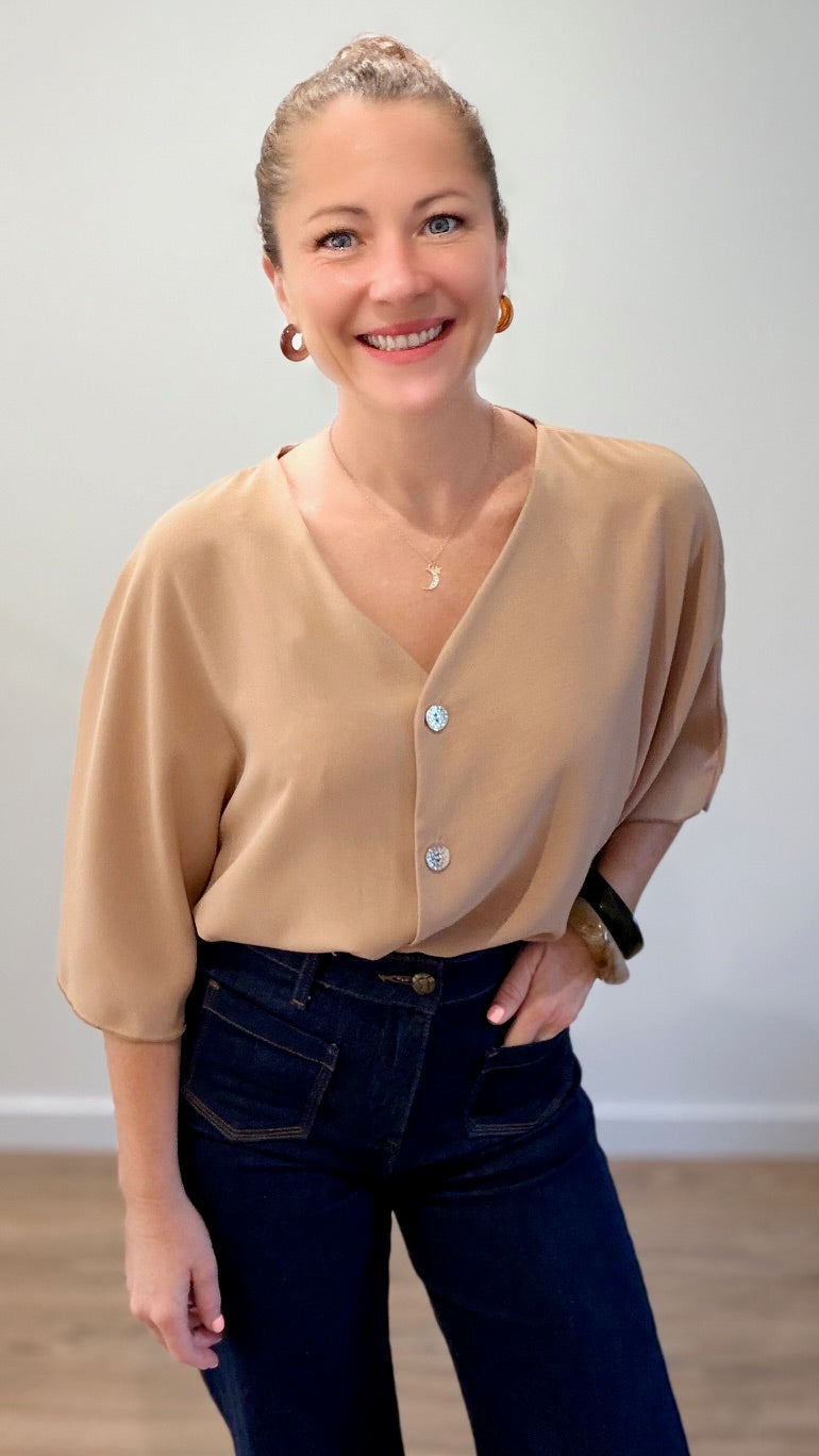 Top boutonné - Camel