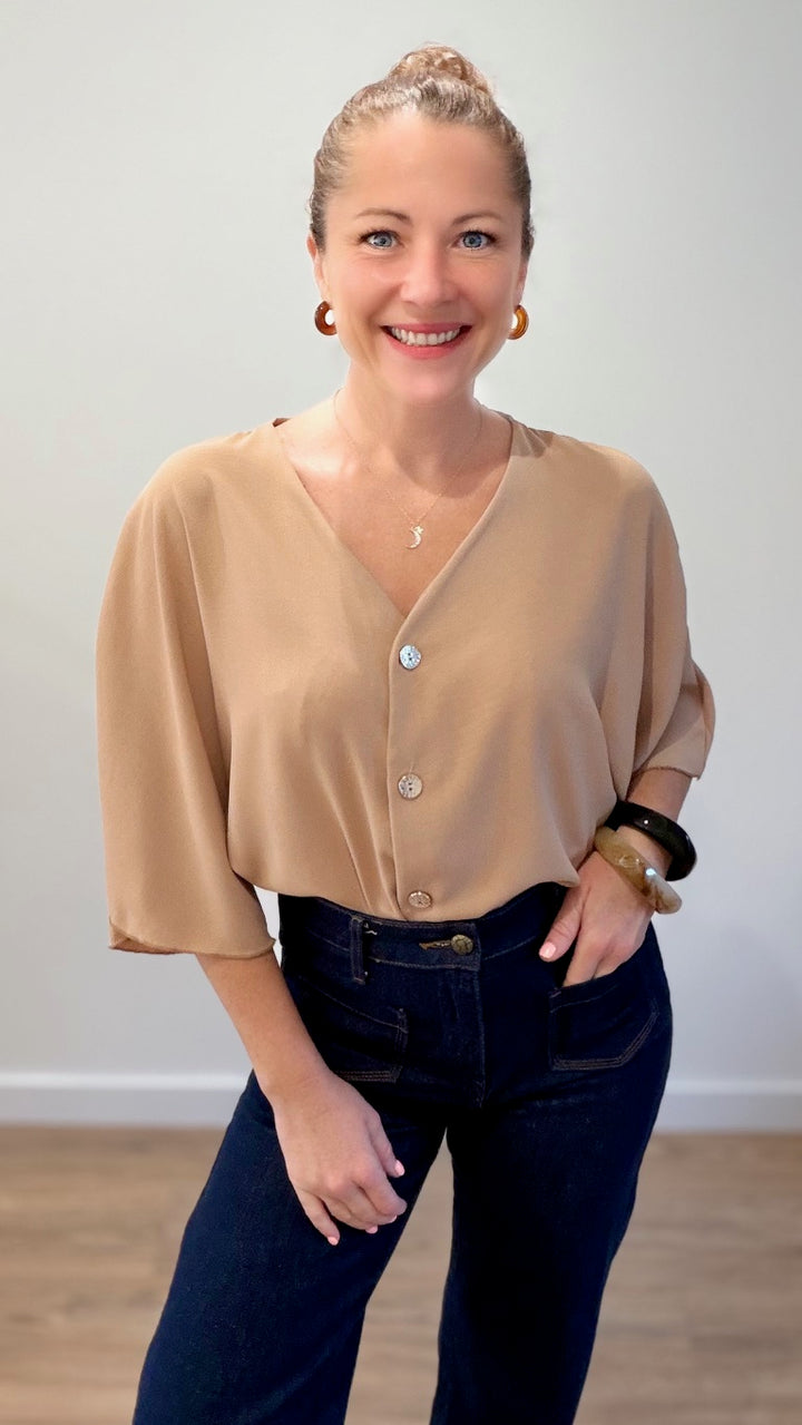 Top boutonné - Camel