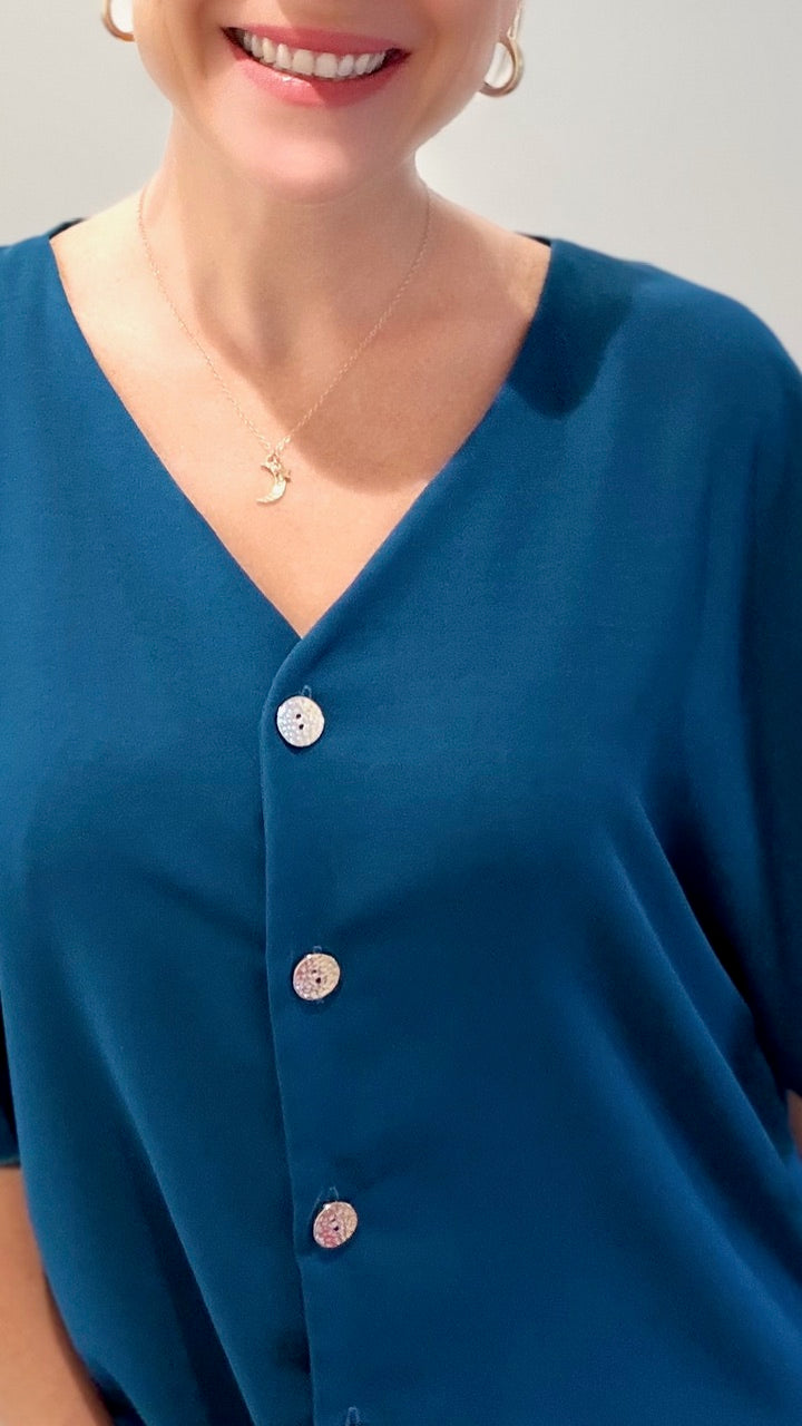 Top boutonné - Bleu canard