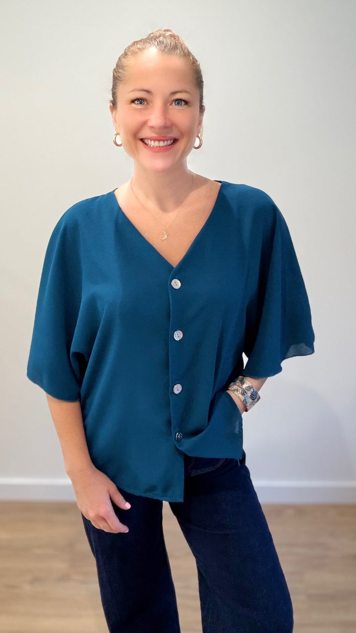 Top boutonné - Bleu canard