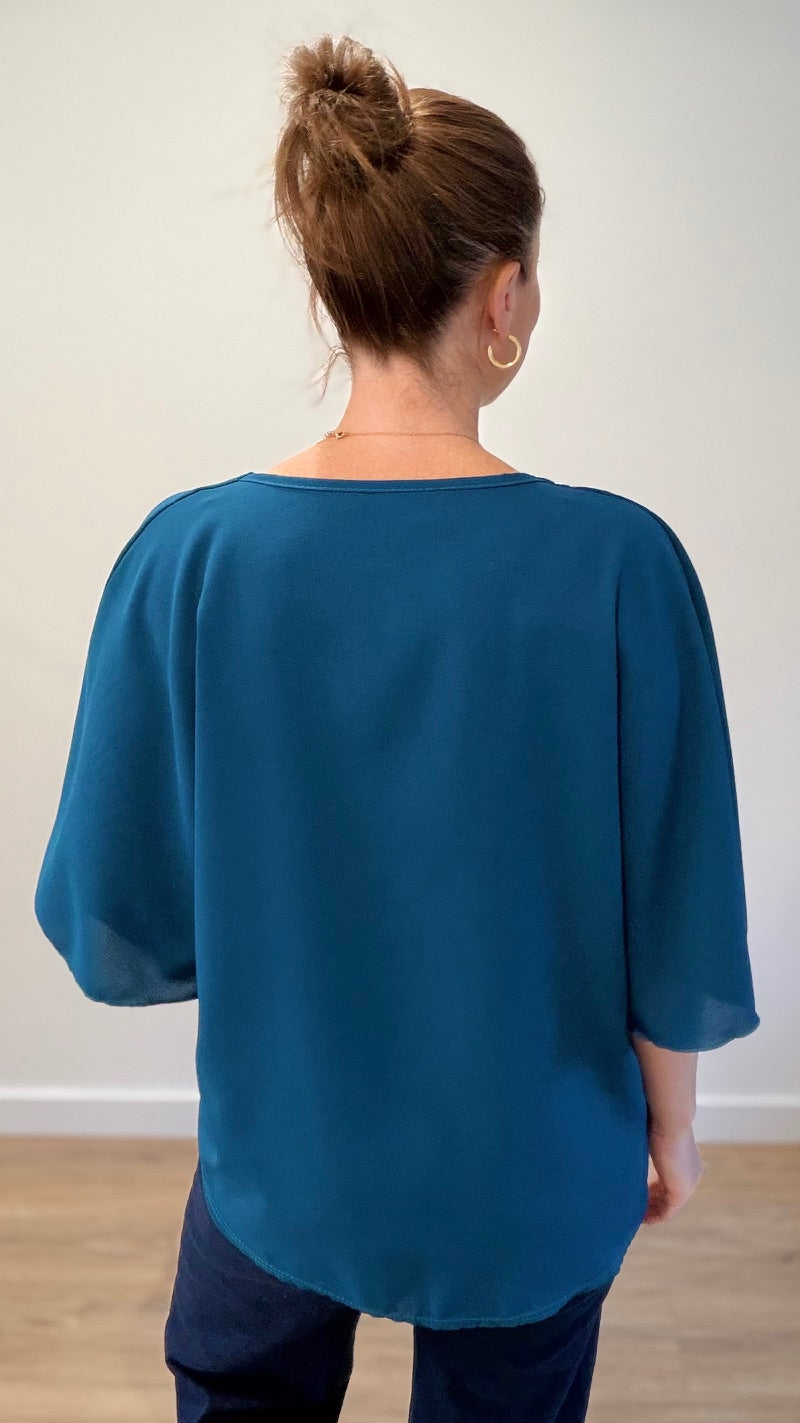 Top boutonné - Bleu canard