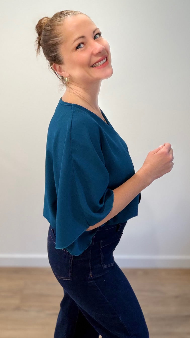 Top boutonné - Bleu canard