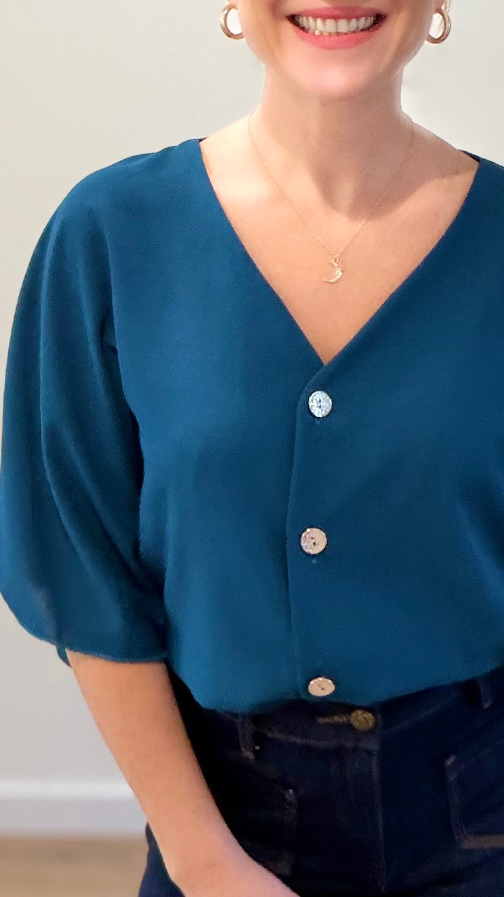 Top boutonné - Bleu canard
