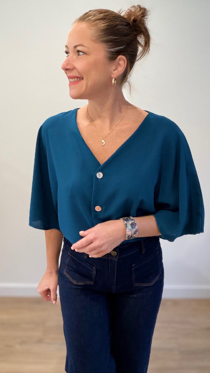 Top boutonné - Bleu canard