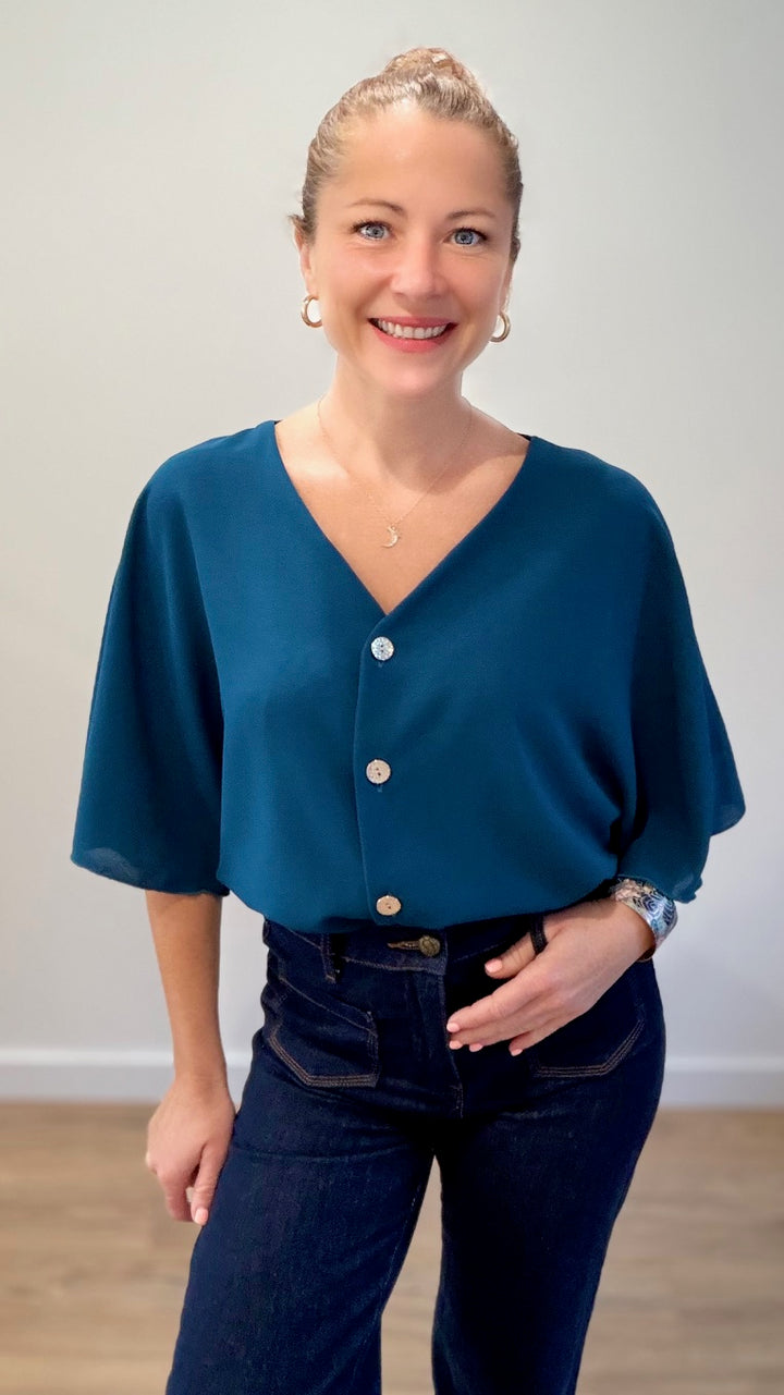 Top boutonné - Bleu canard