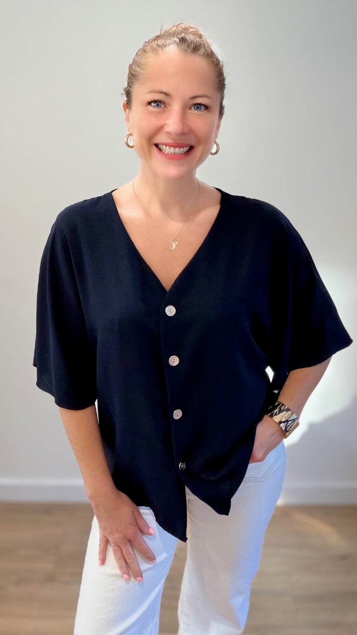 Top boutonné - Bleu marine