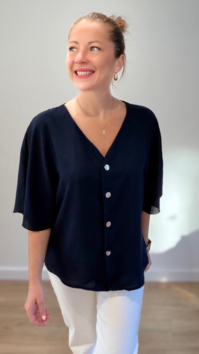 Top boutonné - Bleu marine