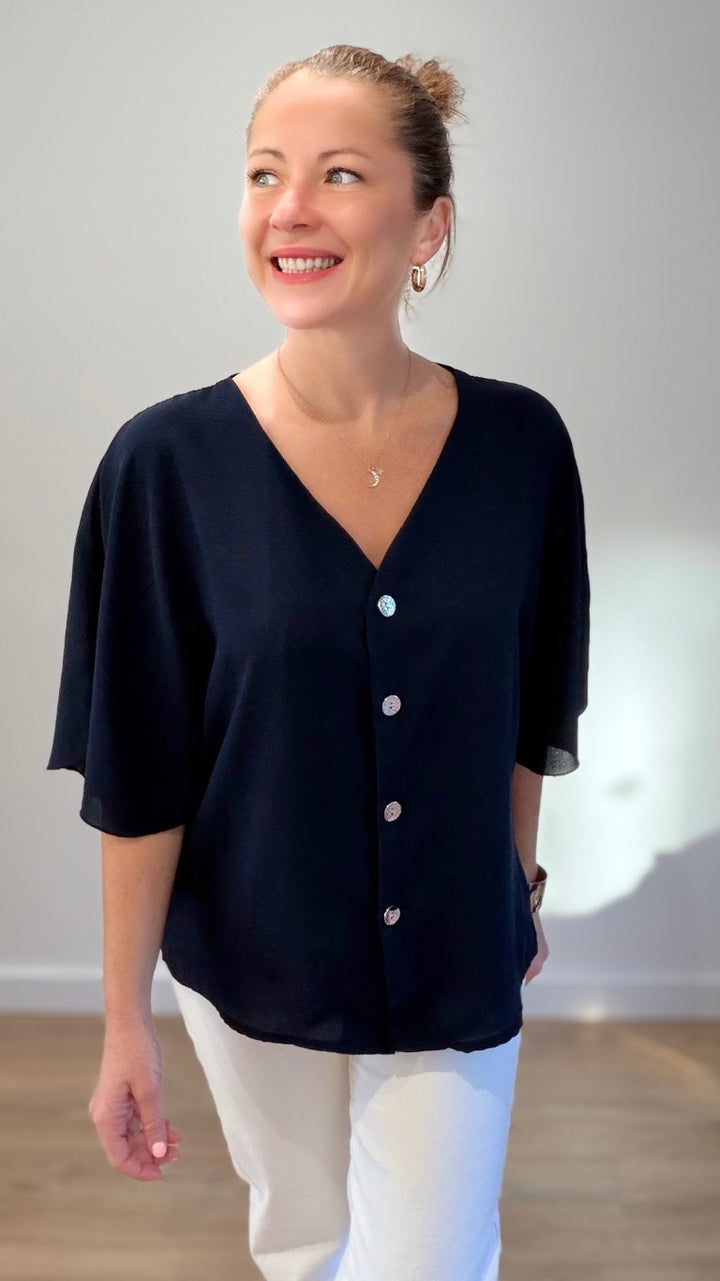 Top boutonné - Bleu marine