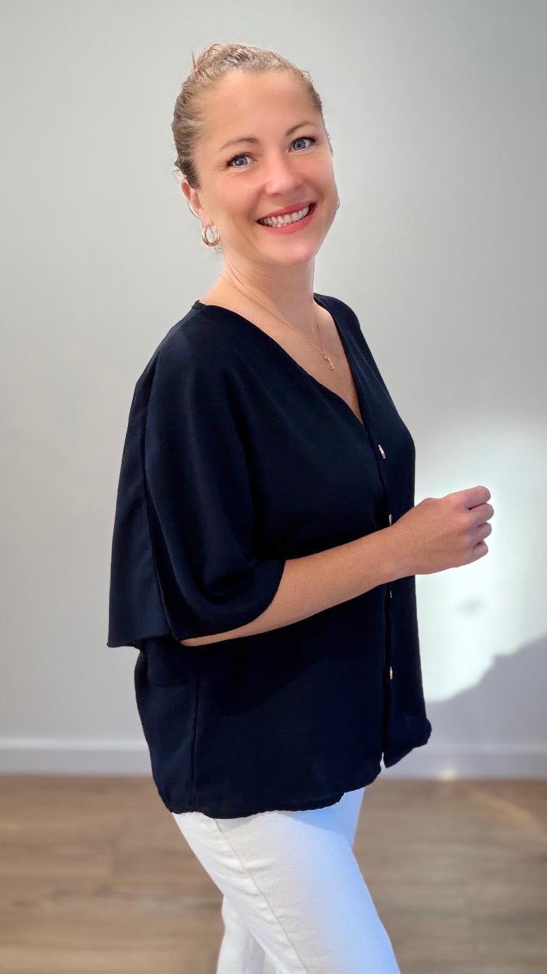 Top boutonné - Bleu marine