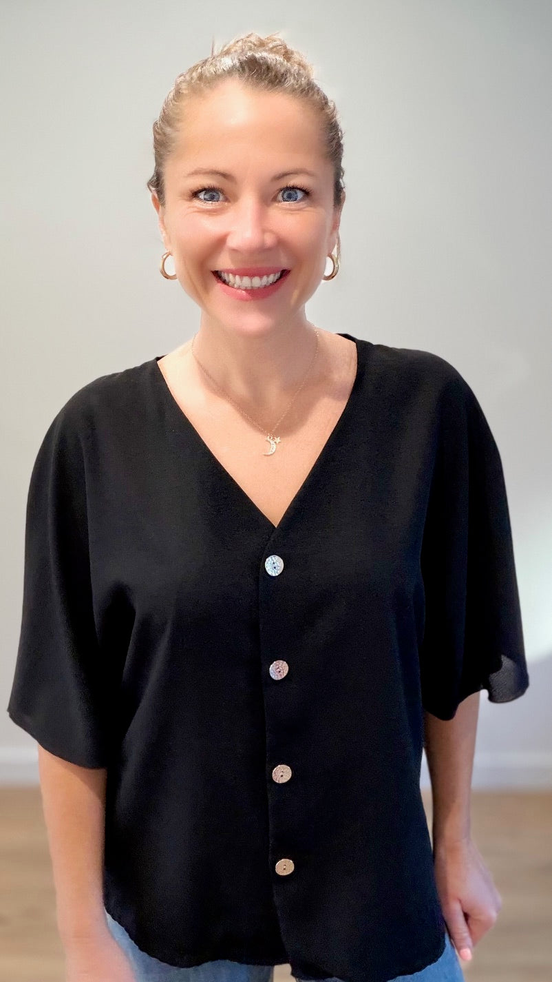 Top boutonné - Noir