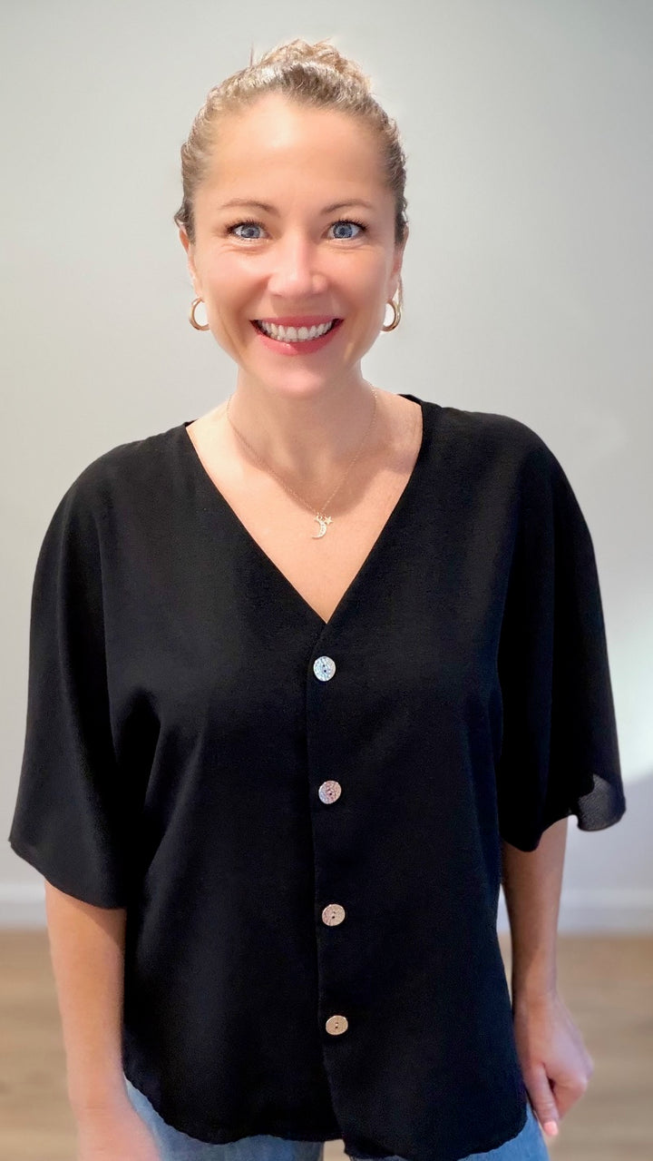 Top boutonné - Noir