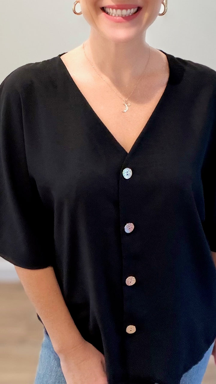 Top boutonné - Noir