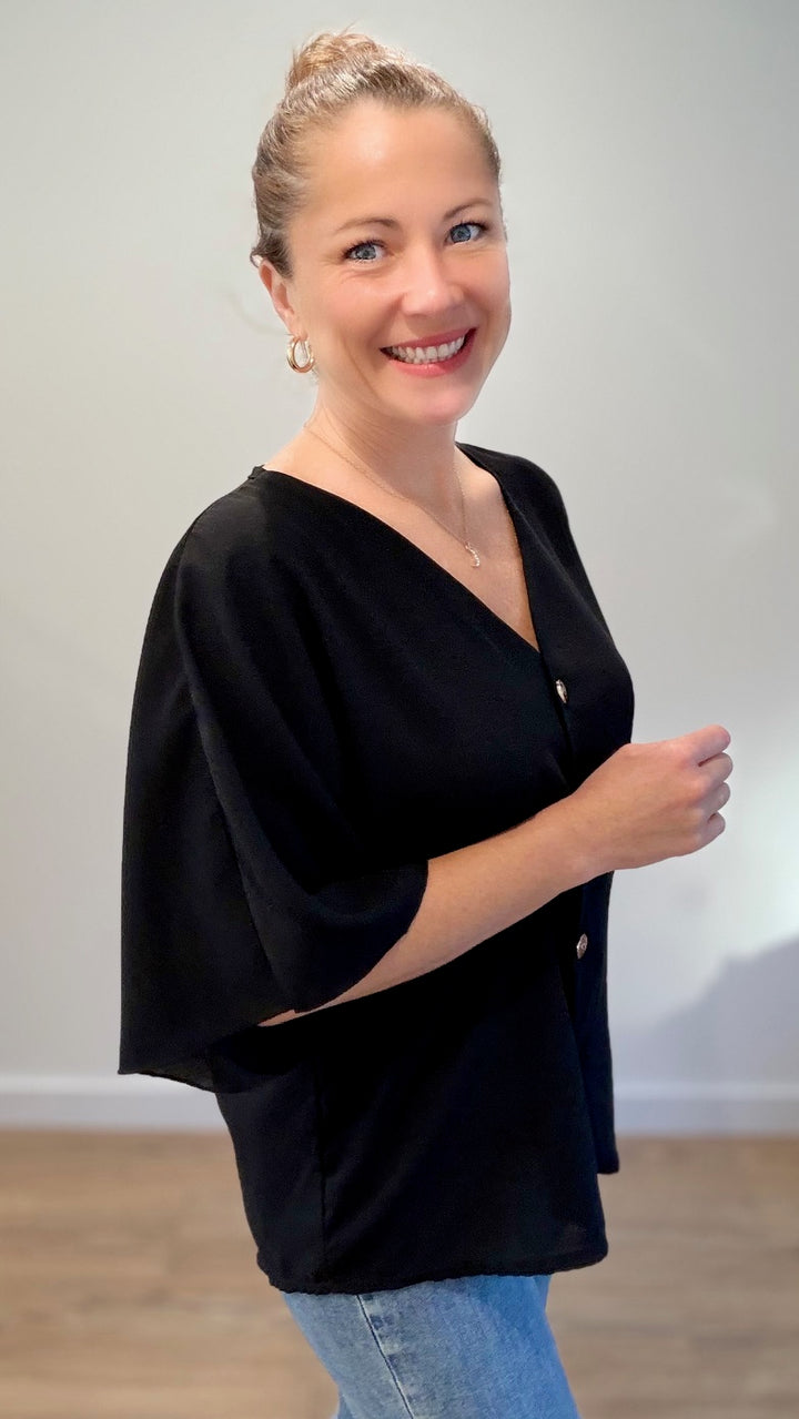 Top boutonné - Noir