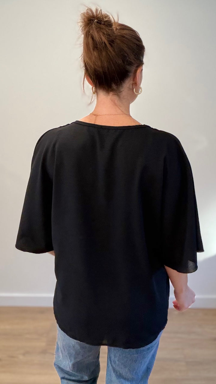Top boutonné - Noir