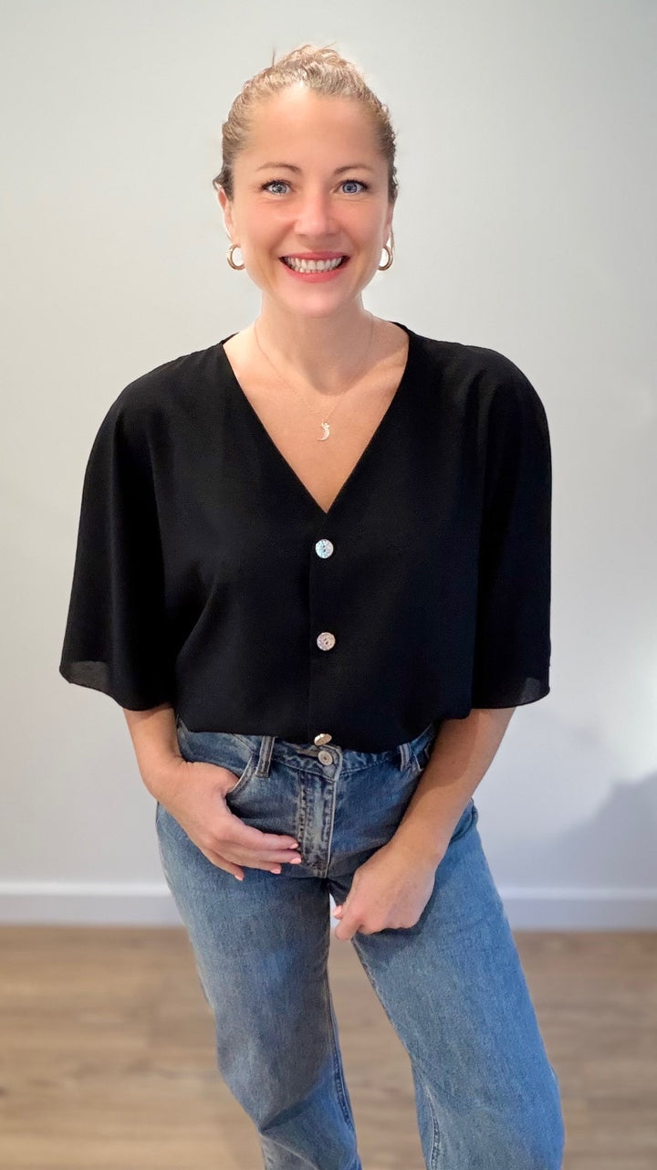 Top boutonné - Noir