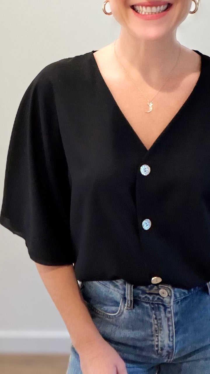 Top boutonné - Noir