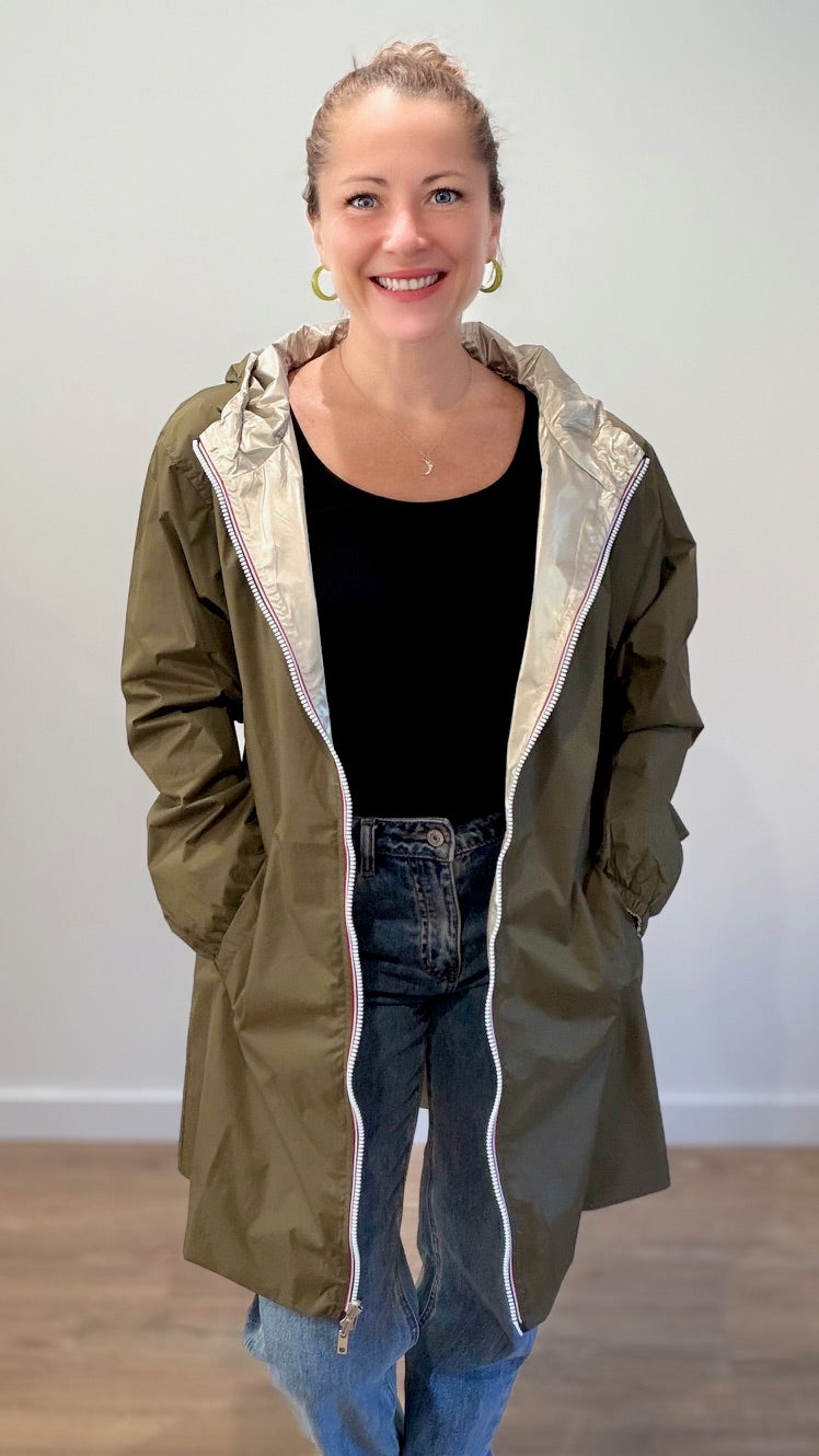 Parka imperméable réversible - Kaki & Doré