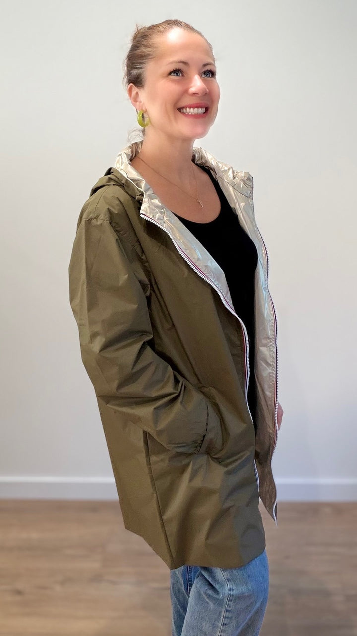 Parka imperméable réversible - Kaki & Doré