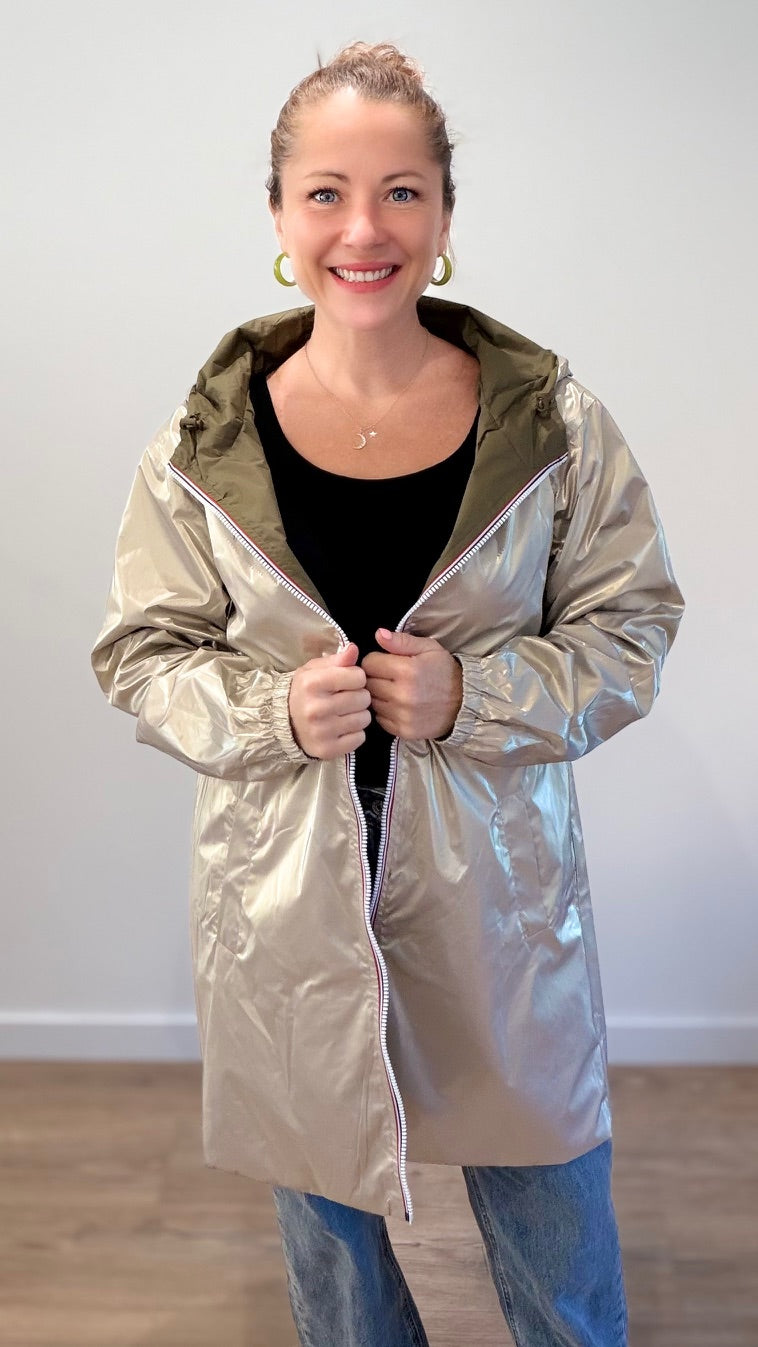Parka imperméable réversible - Kaki & Doré