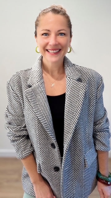 Manteau blazer à motif chevron - Noir et Blanc