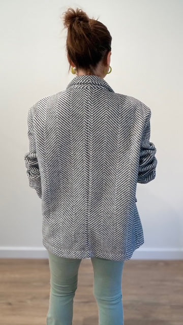 Manteau blazer à motif chevron - Noir et Blanc