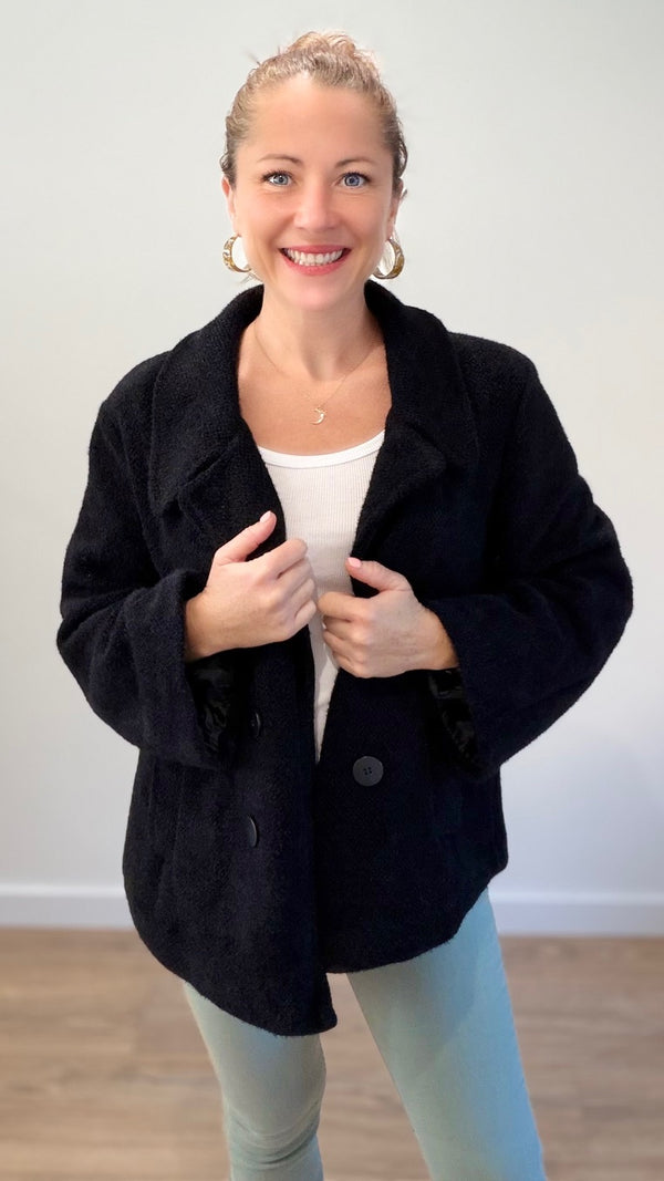 Manteau court tout doux - Noir