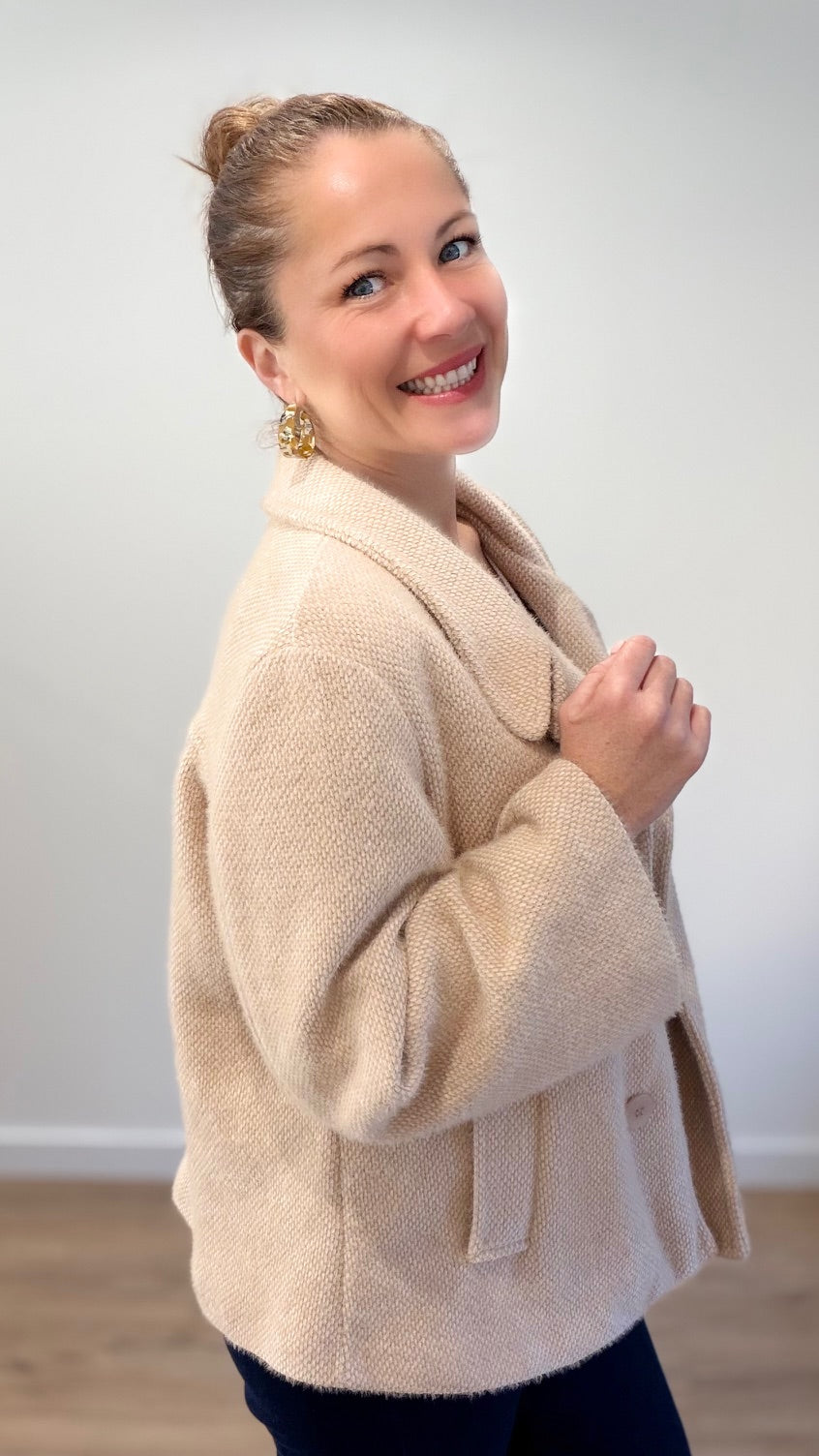 Manteau court tout doux - Beige