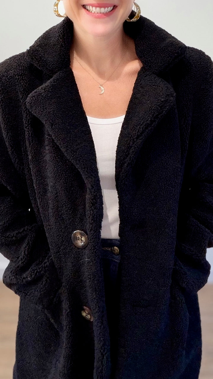 Manteau effet mouton - Noir