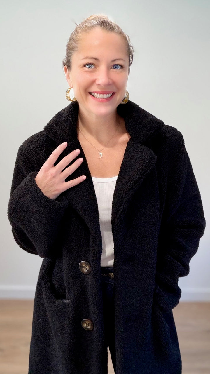 Manteau effet mouton - Noir