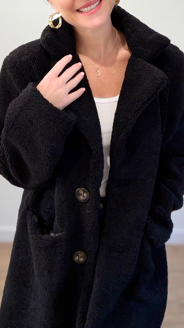 Manteau effet mouton - Noir